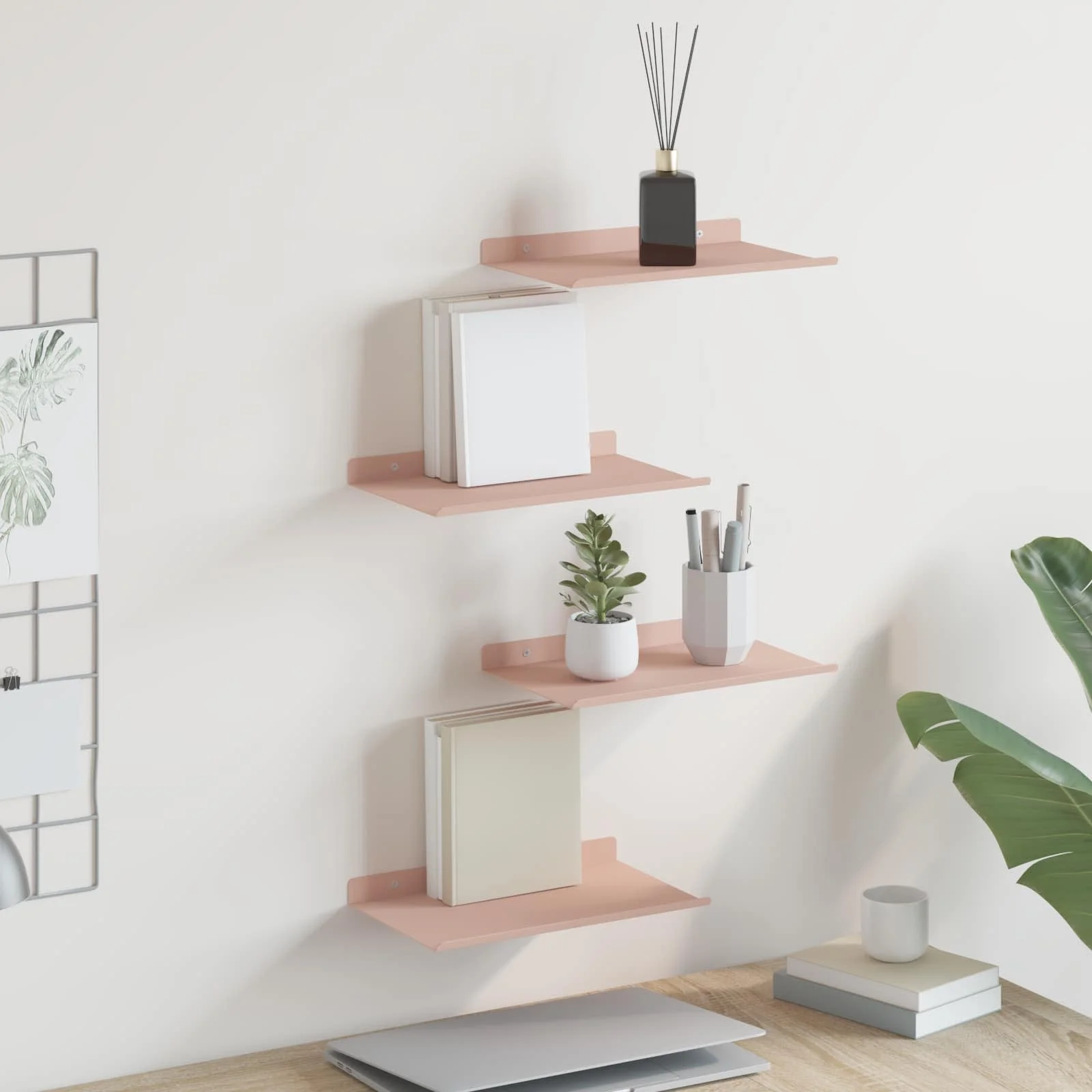 Schwebende Regale 4 Stück Rosa 30 x 18 x 2,5 cm Stahl Schwebende Wandregale Aufbewahrungsregal Bücherorganizer zur Platzersparnis