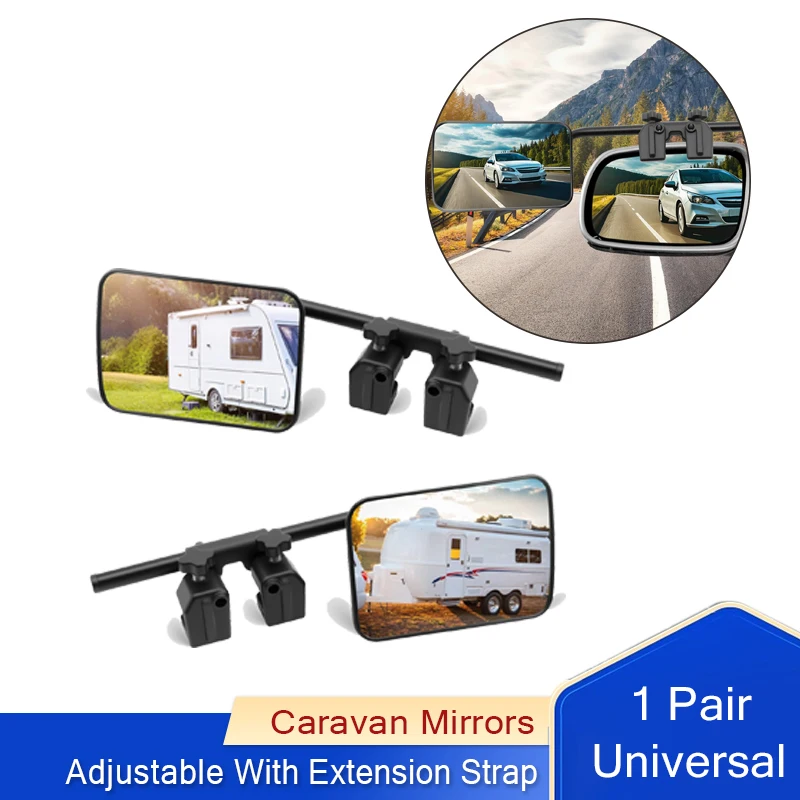 

1 Pair Car Towing Mirror Adjustable Tow Mirror Extension Strap Side Rear View Mirrors for Car Caravans Motorhomes Campers