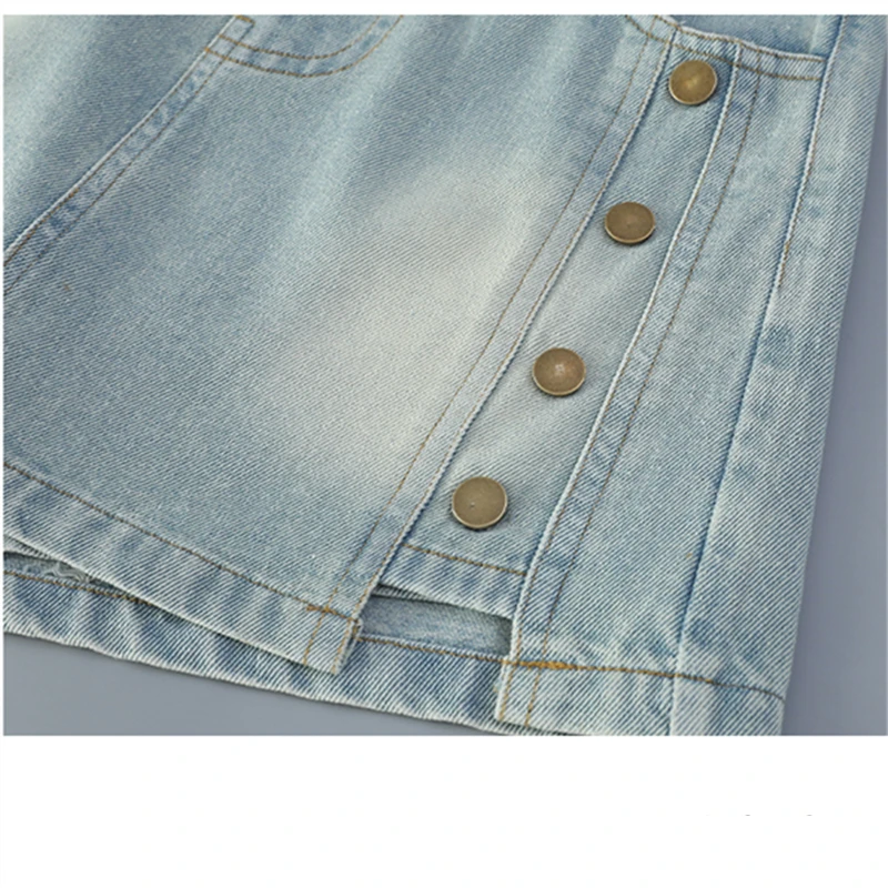 Kids Children Fashion Summer Denim Protective Shorts Under The Skirt With Buttons for Teenage Girl Casual Mini Short Jeans Skirt
