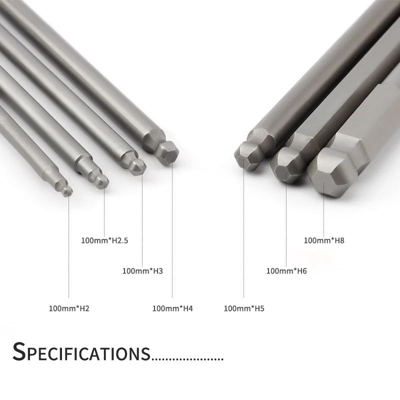 100mm H2-H8 Ball Head Hexagon Socket Screwdriver Bit 1/4 Inch Shank Magnetic Batch Head Driver Bit Allen Wrench Drill Bit