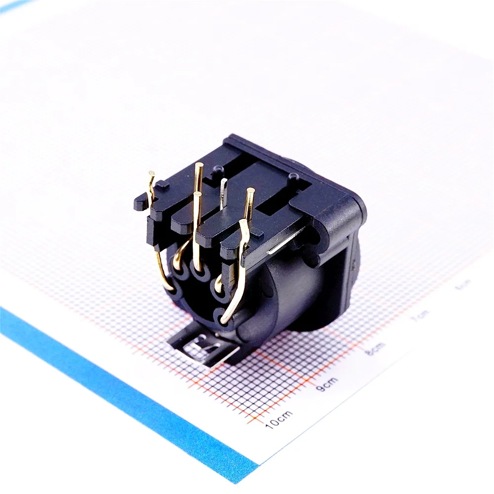 2 10 pcs XLR Socket 5 pin Female Receptacle Latch Lock / Plug Right Angle Solder PCB 90 Degree through Holes Panel Mount