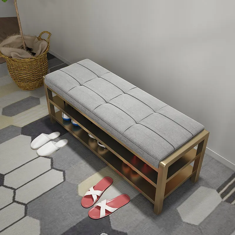 Simple modern shoe changing stool Nordic wrought iron sofa long stool test shoe stool into the door cabinet storage
