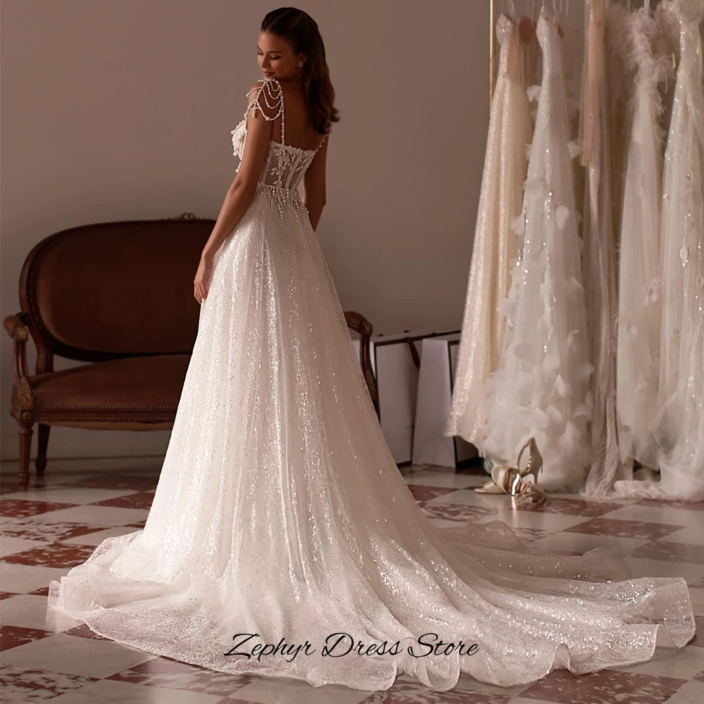 Customized Spaghetti Straps Organza Wedding Dress Luxury Mermaid Sweetheart Bridal Gown Delicate Beading Applique Robe de mariée