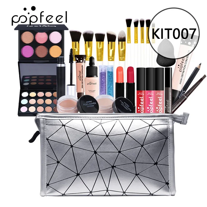 Popfeel-Kit de Maquillage Complet Tout-en-un pour Femme, Ombre à Paupières, Eyelger, Lèvres, Mascara, Brosse, Coffret de Luxe, Cadeau Cosmétique