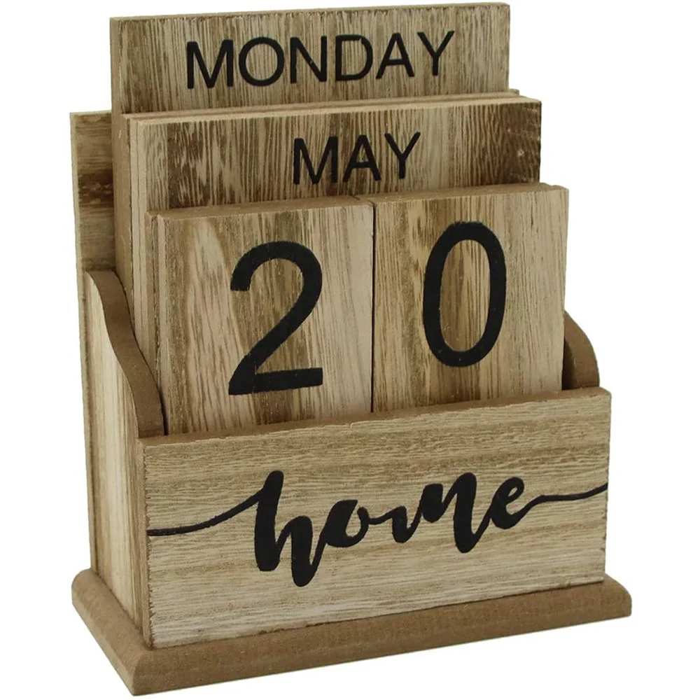 

Wooden Flip Desk Blocks Calendar,Perpetual Plank/Table Calendar Display,for Home/Office Decoration,11.5X6.5X14.5CM,A