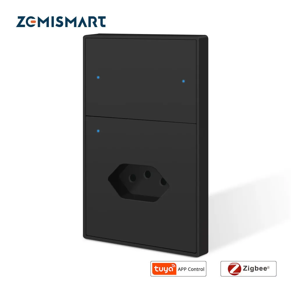 Tuya Zigbee Brazil Tomada 10A Socket with 2 Gangs Wall Light Switch Google Home Smartthings Homekit Control via Zemismart M1 Hub