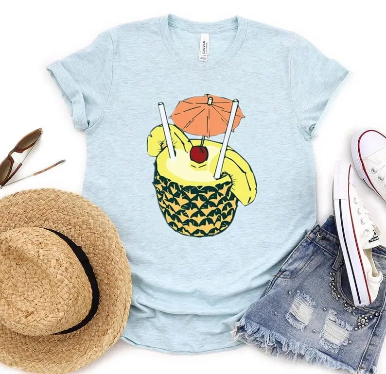 

summer Pineapple Drink Artwork unisex t-shirt birthday fashion 100% cotton crewneck short sleeve fashion top tees for plus size