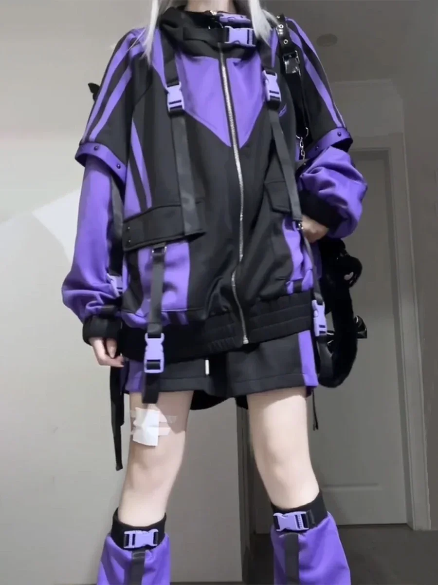 QWER25 Oversize Jacket Trench Coat ผู้ชายและผู้หญิงฤดูใบไม้ร่วงญี่ปุ่นแฟชั่น Vintage Casual High Street Hooded Functional Wind