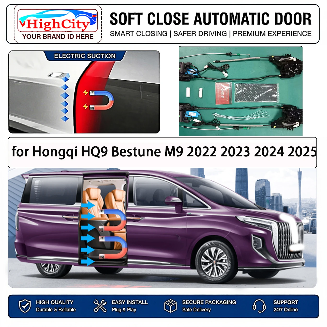 for Hongqi HQ9 Bestune M9 2022-2025 Electric Suction Soft Close Door Kit Smart Anti Pinch Auto Cinch Latch System No Slam Silent