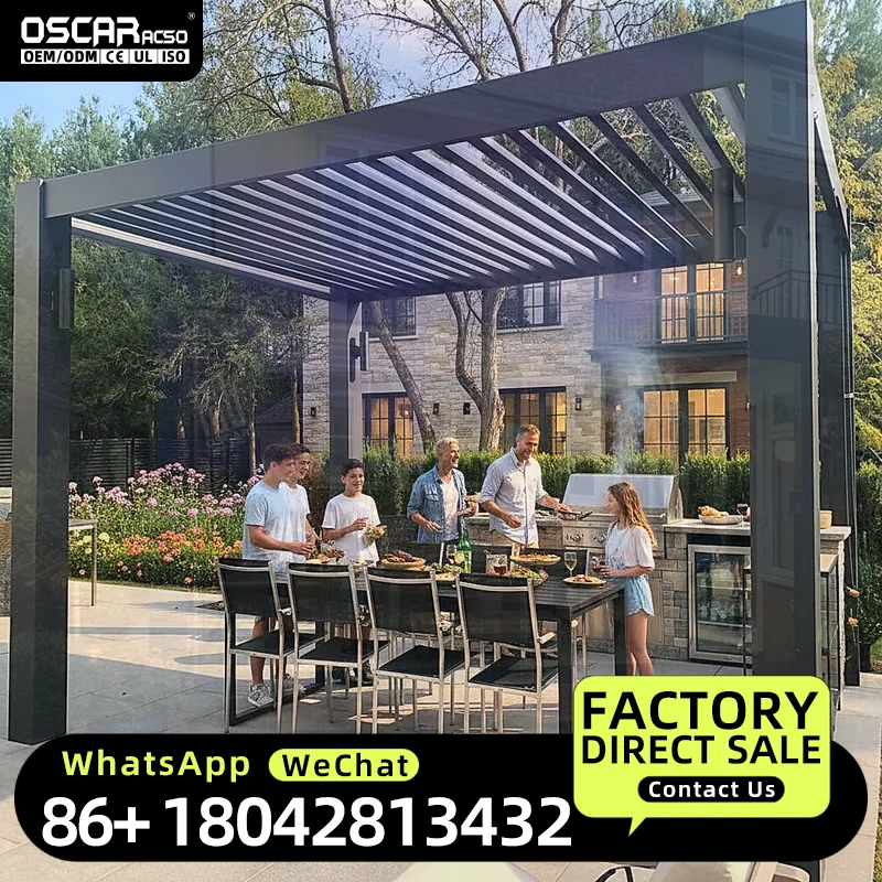 Motorized Aluminum Terrace Roof Louver Waterproof  for Outdoor Use in Hotels Villas Pergola