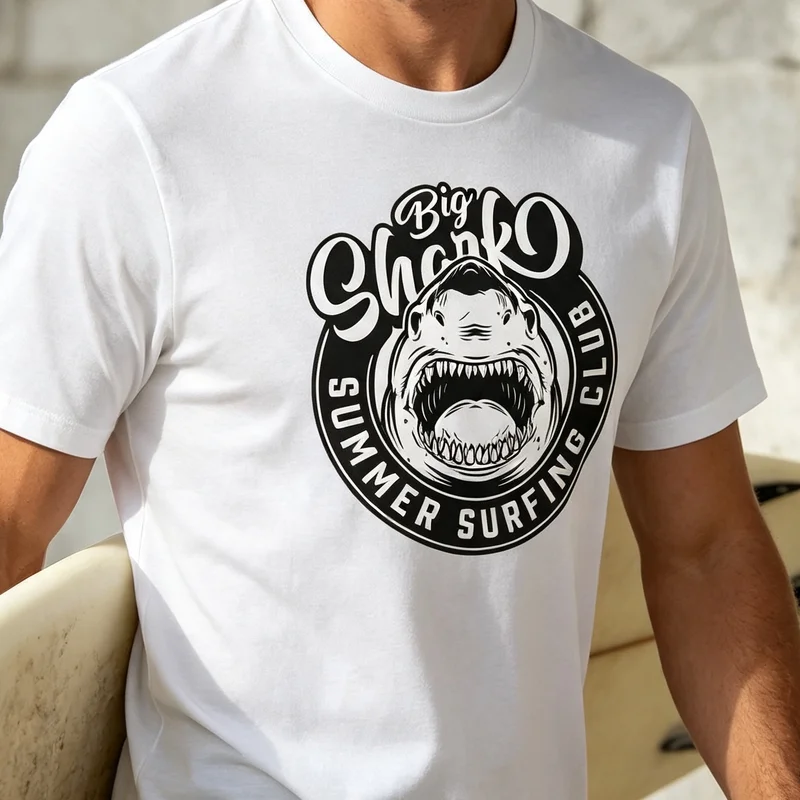 Big Shark Summer Surfing T-Shirt Black White Shark Graphic Tee Casual Streetwear for Men Women White Black Y2k Top Harajuku