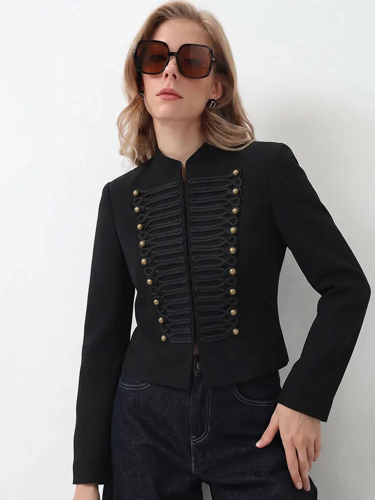 HH Damen Vintage Schwarzer Kurzer Mantel Langarm Knopfleiste Oberteil Frühling Casual Büro Strand Urlaub Mode Party Slim Jacke