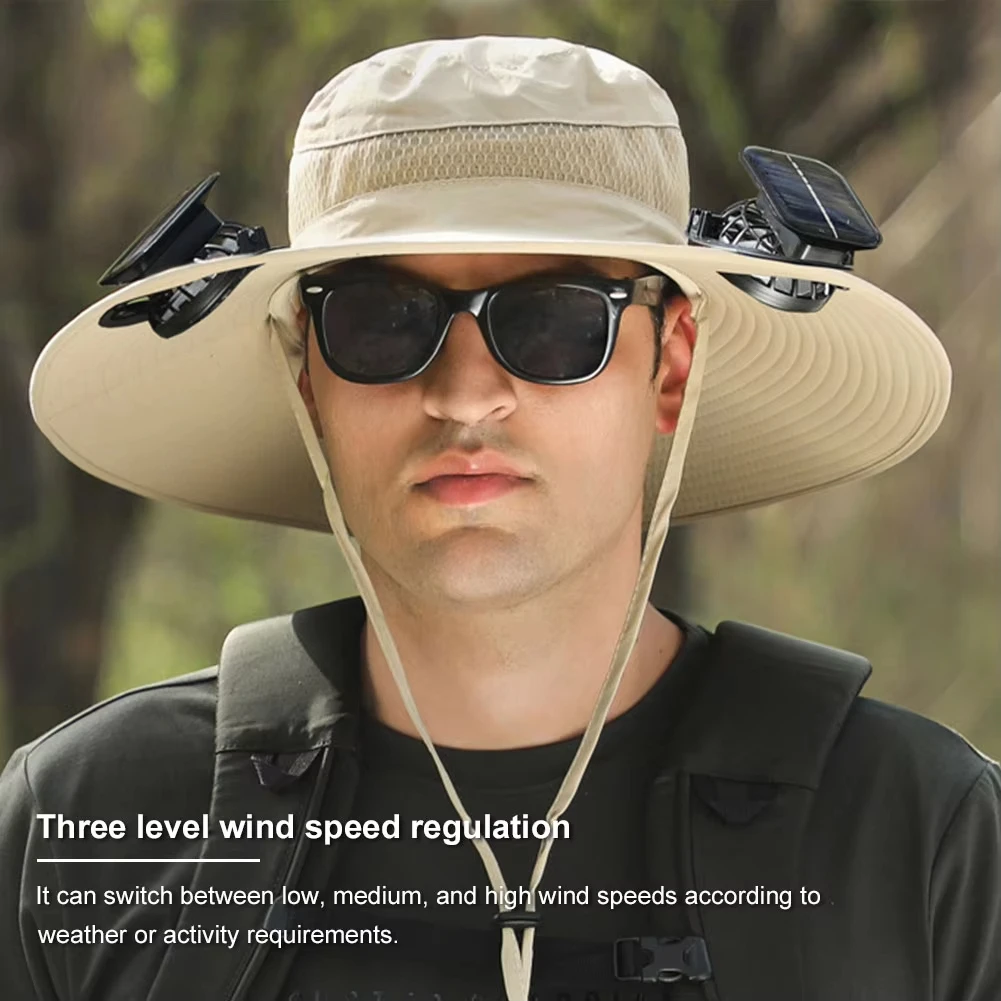 Men's Fashion Solar Fan Hat Wide Brim Sun Protection Charging & Air Cooling Fan Sun Hat Outdoor Hiking Camping Fishing Hat