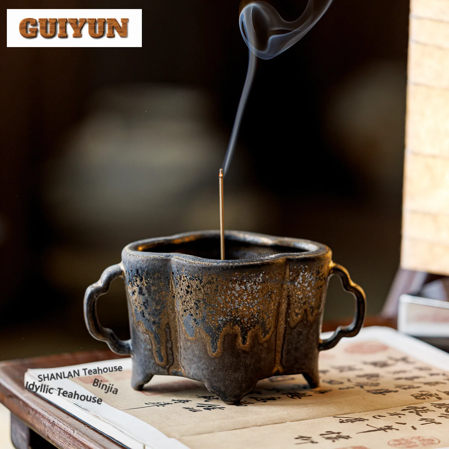 

Глиняная посуда в стиле дзен, держатель для благовоний с двойными ушками, дзен-сад, курильницы, оснащенная курильница, чайные услуги, украшение, ремесло