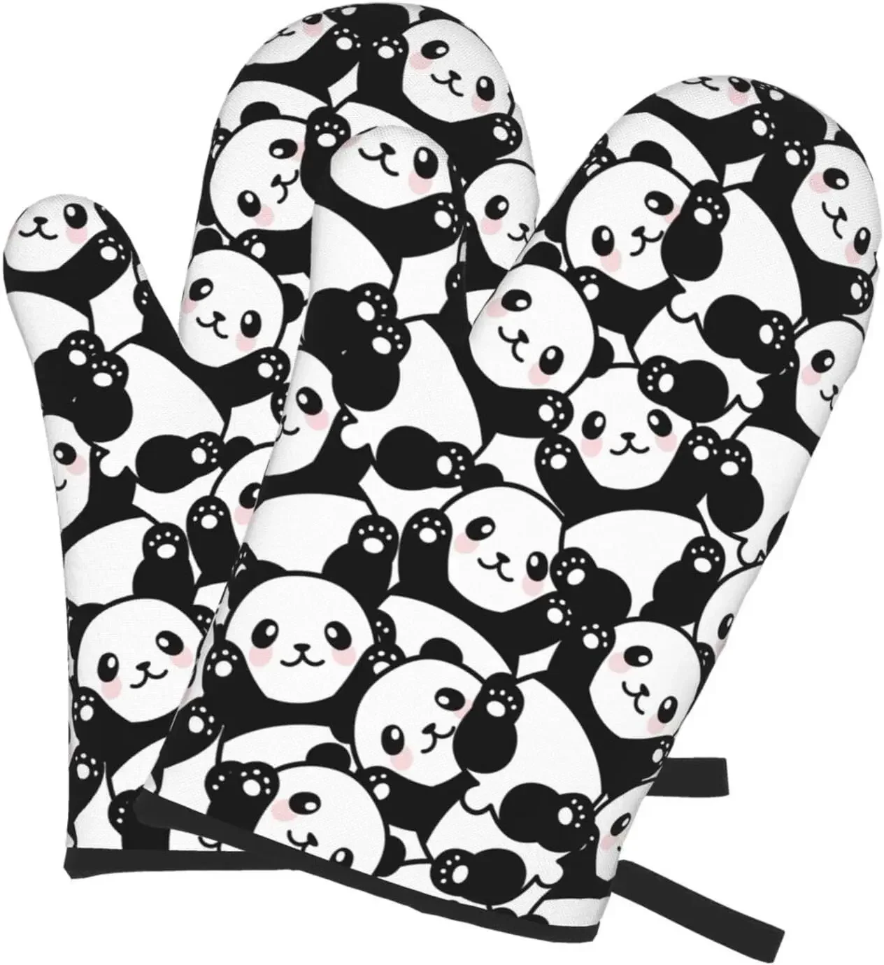 

Cute Panda Print Oven Mitts Heat Resistant Kitchen Waterproof Gloves with Inner Cotton Layer for Cooking BBQ Baking 2pcs