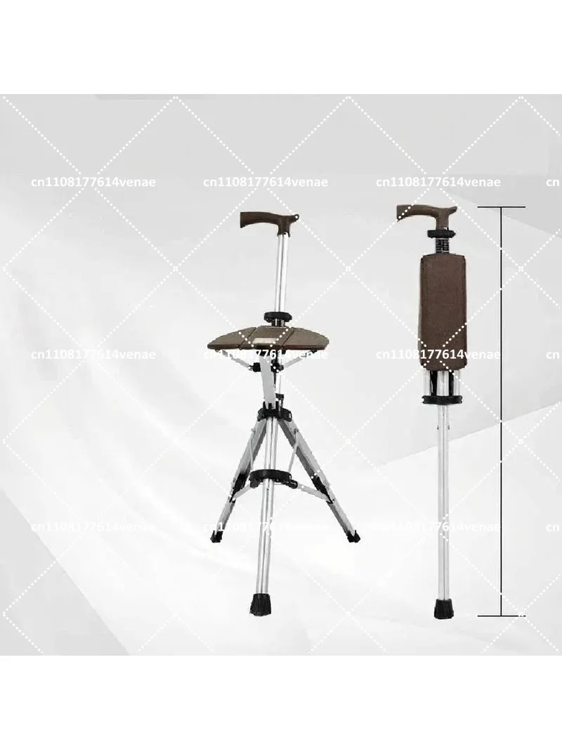 

Multi-Functional Folding Crutch Chair for Elderly, Lightweight Portable Walking Cane with Stool, Non-Slip Support Seat