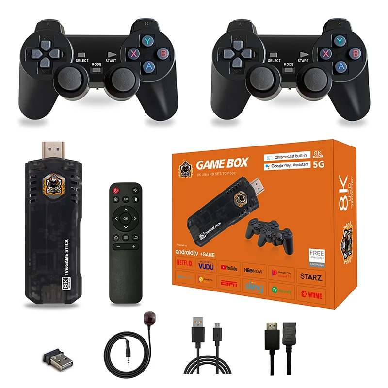 X8 Android TV Box 8K Game Console Double System Quad-core Wireless Controller Game Stick 10000Games Installed for PS1/GBA/GBA