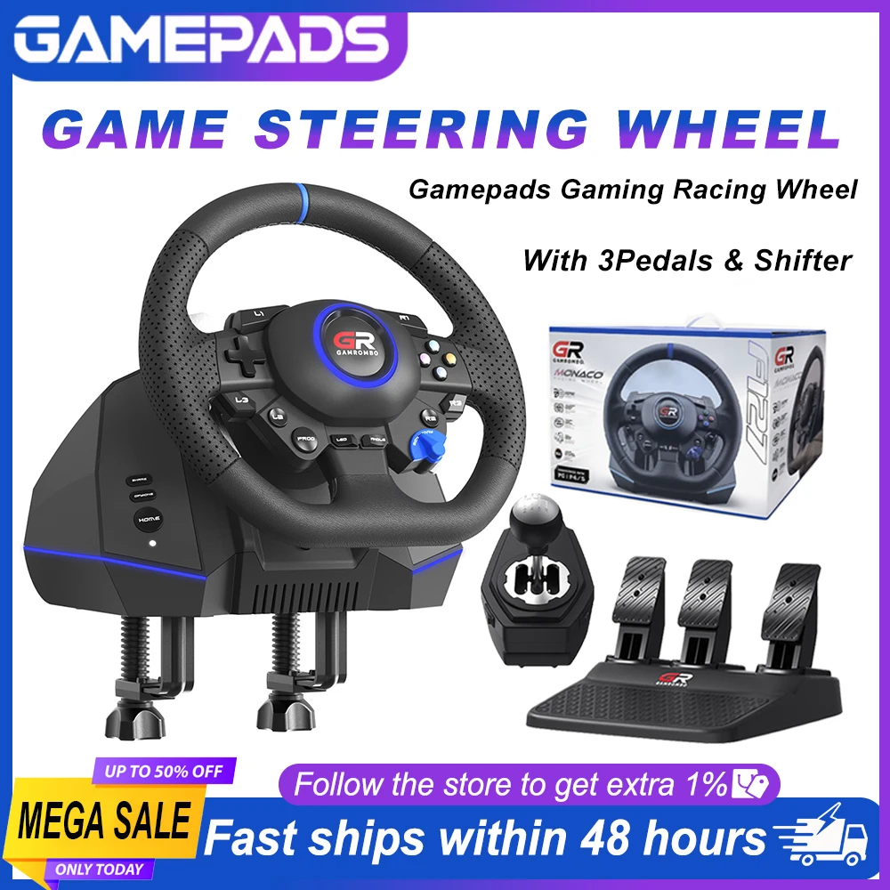 270°&900°Gaming Steering Wheel RGB F127 USB Racing Wheel Volante For PS5/PS4/PC Adjustment Macro Hall 3Pedal and Gear Lever Set
