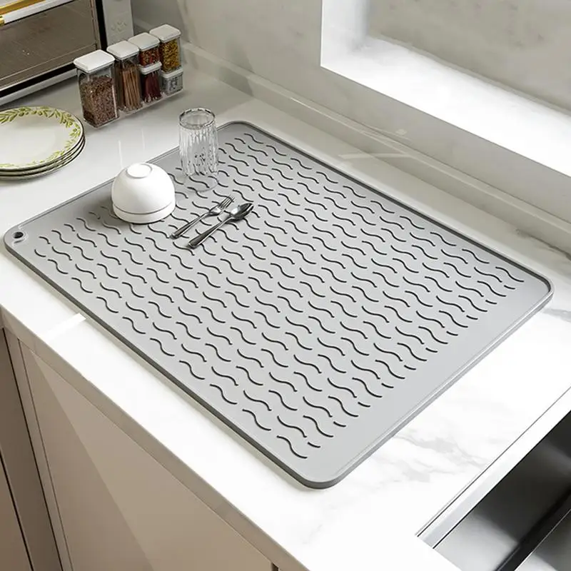 Silicone Draining Board Mat Folding Non-Slip Dish Drying Mat 40X30cm Large Drain Pad Heat Resistant Pot Pad Countertop Drip Tray