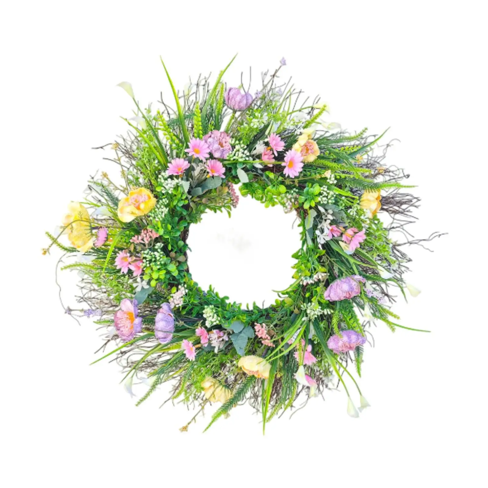

Wall Hanging Ornament Spring Wreath Home Decor Rustic Round Front Door Decor Artificial Flower Wreath for Porch Festival Wall