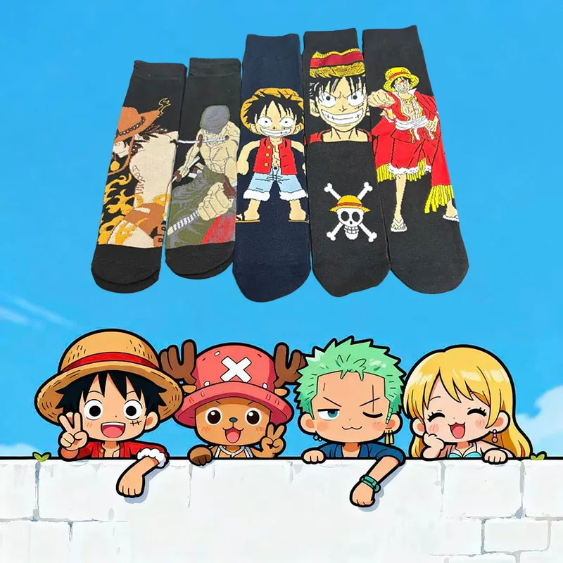 One Piece 1/5 Doppelpack Cartoon-Socken Luffy und Chopper – Süße bedruckte Wadensocken – Unverzichtbares Anime-Merchandise
