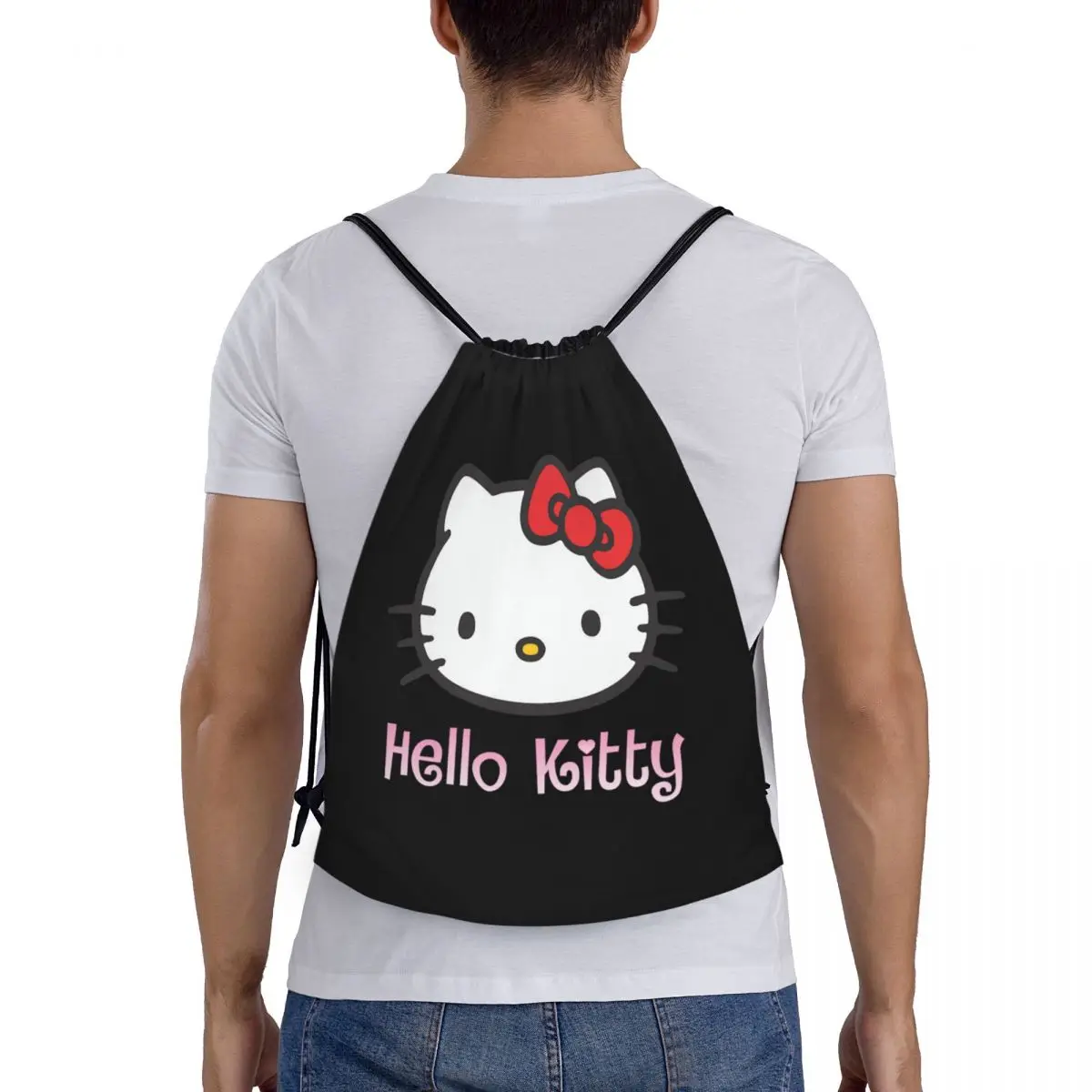 Niestandardowe torby ze sznurkiem Hello Kitty do treningu plecaki do jogi kobiety mężczyźni kot kreskówka siłownia woreczek