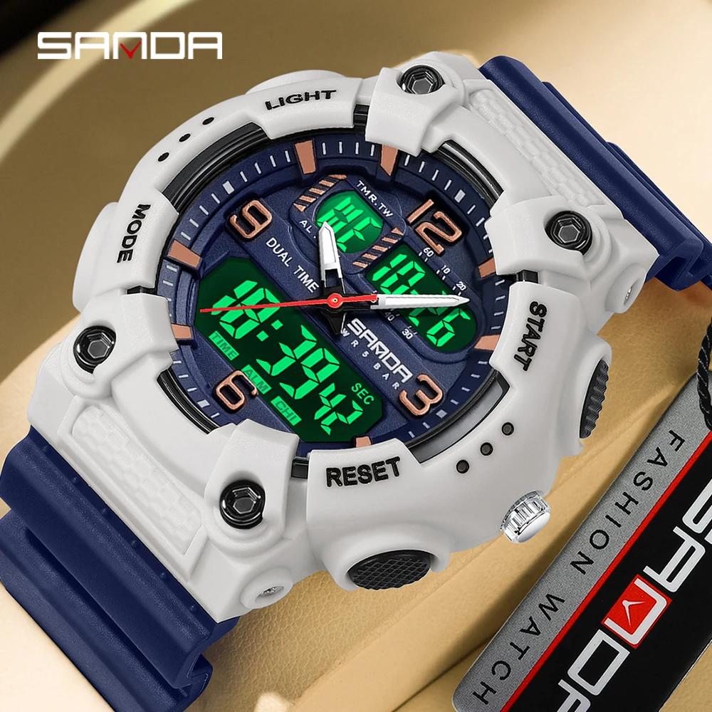 SANDA 6181 Quarzuhr für männliche und weibliche Studenten, Sport, multifunktional, wasserdicht, LED, Herren-Elektronikuhr, Wecker