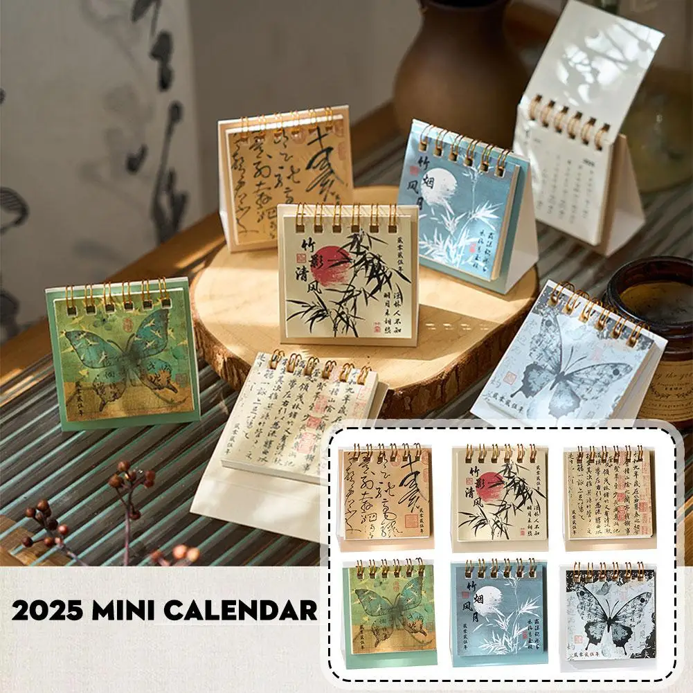 Chinese Retro Mini Desk Calendar, Small Desktop Calendar para Home Office Material Escolar, To Do List Calendário do Advento, T6w7, 2024, 2025