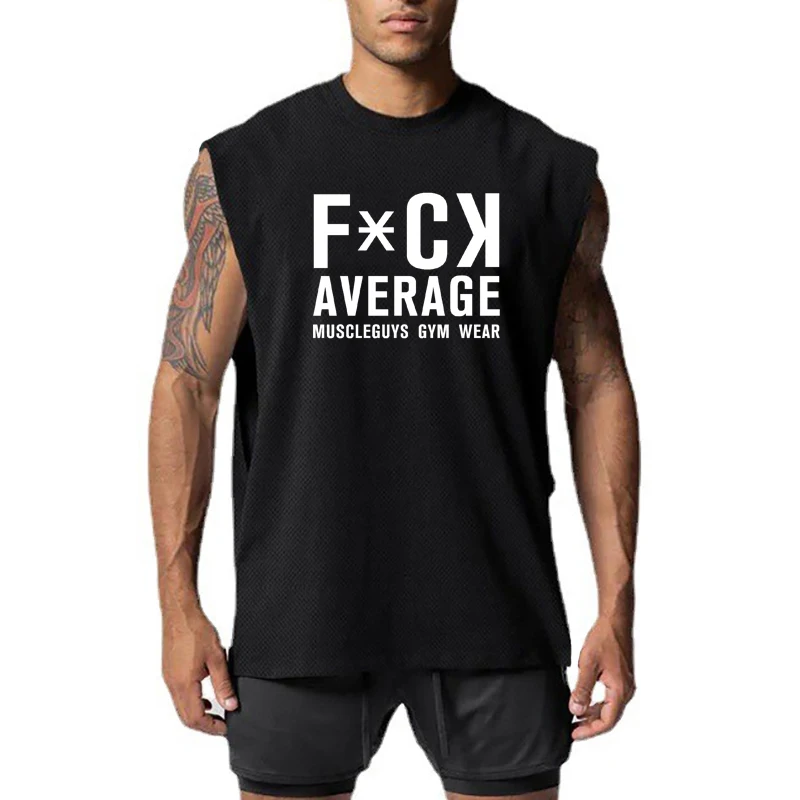 

Summer Men's Mesh Gym Sports Quick-drying Bodybuilding Fitness Wide Shoulder O-neck Printed Fashion Casual Tank Top