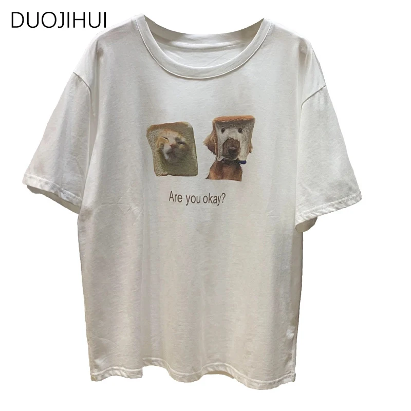 DUOJIHUI Navy Blue Summer Chicly Printing Casual Women T-shirts New Contrast Color Fashion Simple Office Ladies Female T-shirts