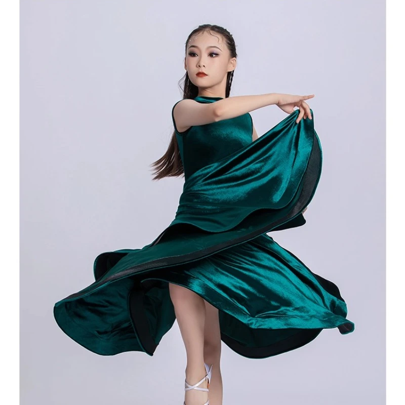 Nuevas faldas de baile modernas estándar nacional para niños, baile de salón, vals, baile Social, vestidos largos, disfraz de actuación de competición