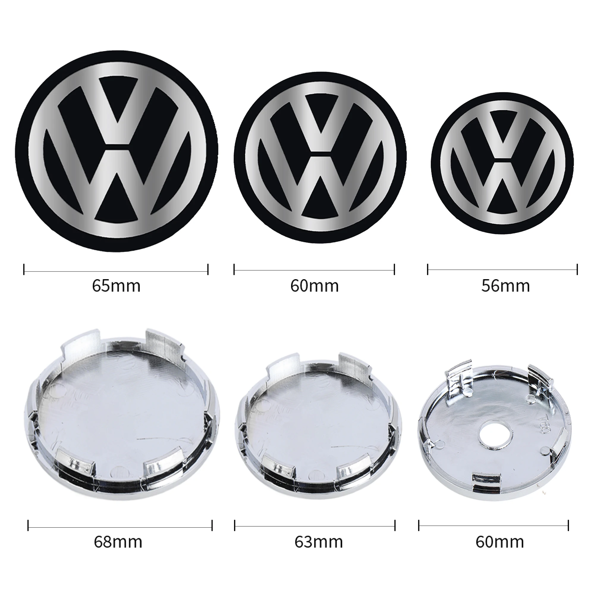 4pcs 60/63/68mm Car Wheel Center Cover Sticker Hub Caps Accessories For Volkswagen VW Golf Polo Touran TSI TDI R32 MK4 GTI Rline