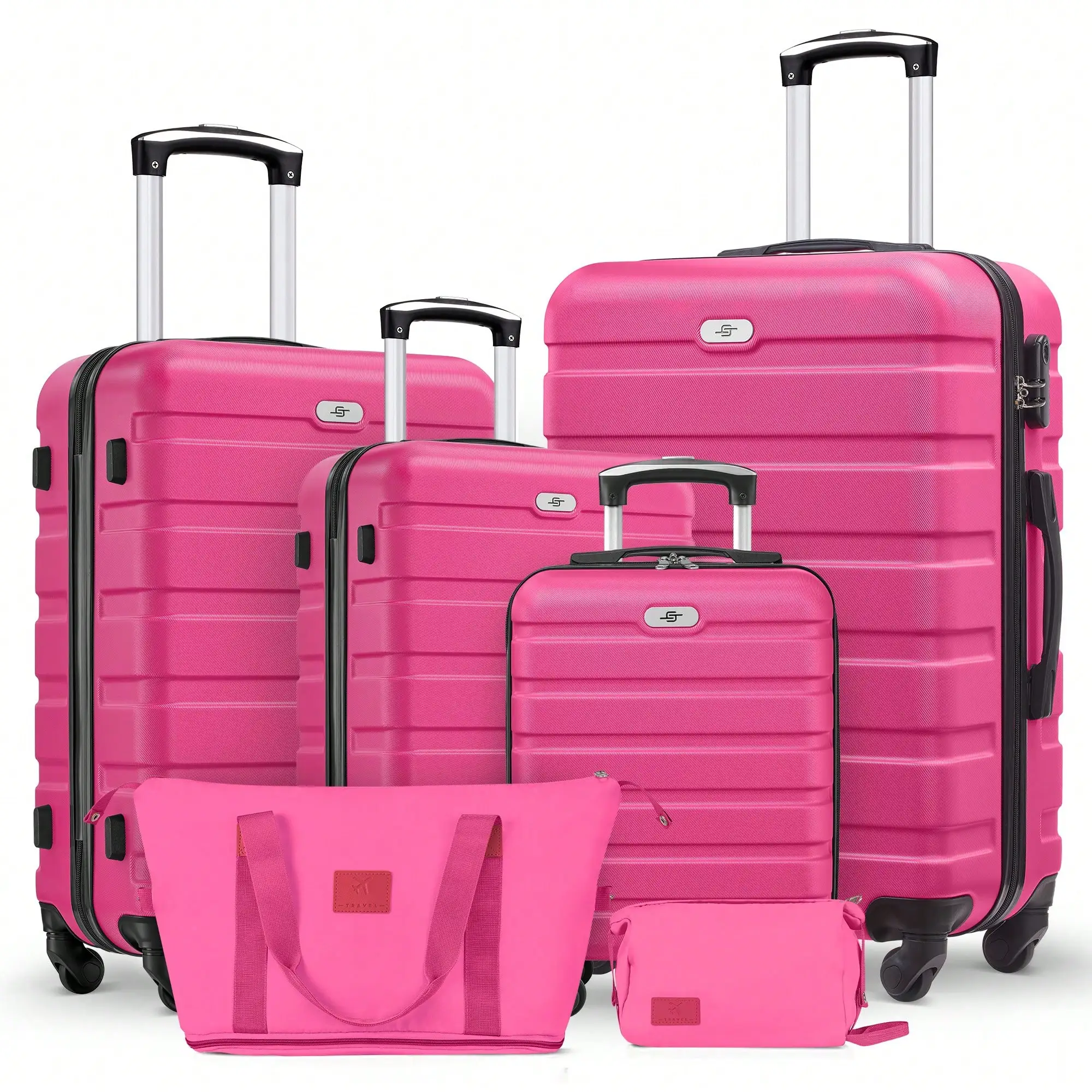 6-Piece Luggage Set, 16/20/24/28 Inch Suitcases,ABS Hardside Spinner Carry On Suitcase + 2 Travel Bags For Family Vacations,Back To School