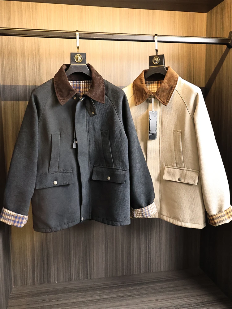 

Мужская повседневная куртка с вельветовым воротником в стиле ретро, американский дизайн, осенне-зимняя модная верхняя одежда с подставкой, полиэстер, нейлон