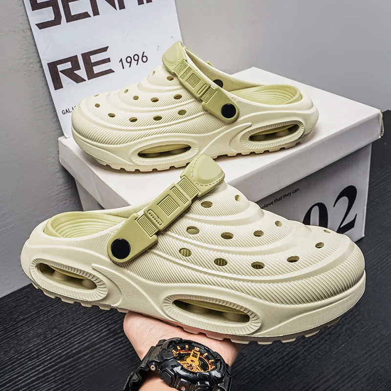 

Мужские летние уличные тапочки-сандалии с закрытым носком, нескользящие, на толстой подошве, для пляжа и активного отдыха