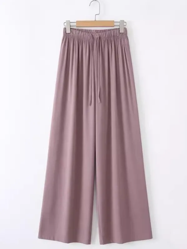 Cotton Silk Wide Leg Pants Casual Thin Home Clothes Women's Loose Comfortable Spring Autumn Season  Color Long Trousers