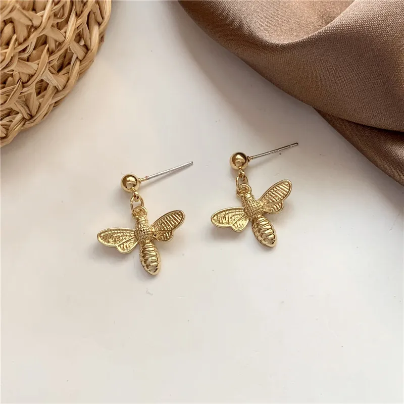 KSRA Trendy Small Bee Earring Dangle Ladies Insect Wedding Girls Gold Color Korean Earrings Women Jewelry New Oorbellen