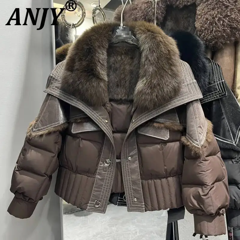 ANJY Winter New Women Fur Spliced Tide Thickened Warm Fashion High-end Padded Coat Trendy Streetwear Single Breasted Chic A15259