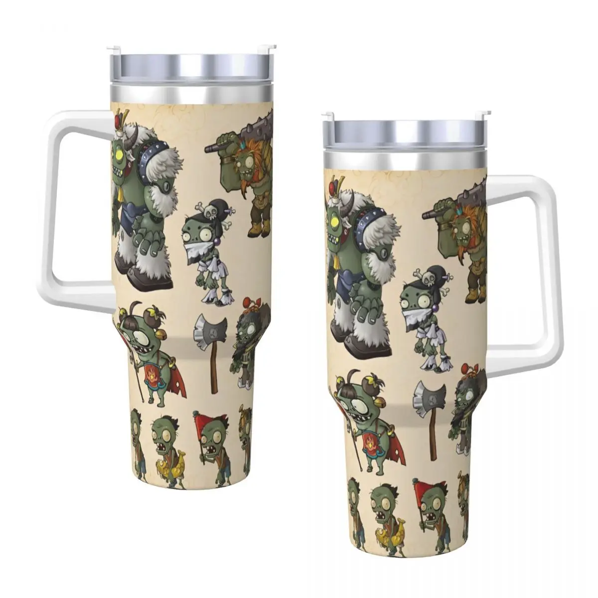 Game P-Plants-vs-Zombie Stainless Steel Tumbler Camping Thermal Mug With Straws and Lid 40oz Car Mugs Cold and Hot Water Bottle