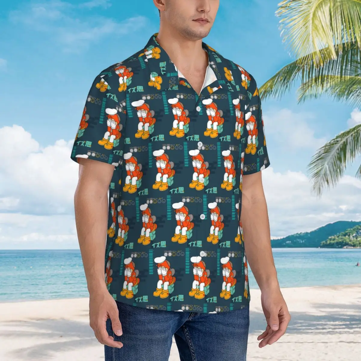 

JOLLIBEE KAMUSTA HYPE BACKPRINT Hawaiian Shirts Funny Men Short Sleeve Shirt for Summer Beach Men's Lapel Tops