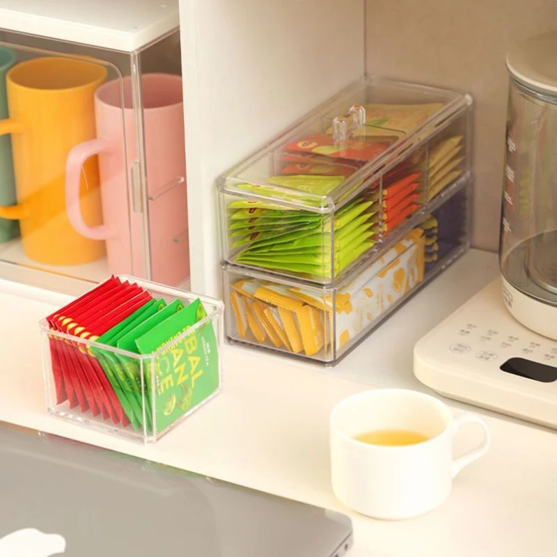 

Tea Bag Storage Box Drawer Type Coffee Capsule Sorting Box Acrylic Sealed Storage Jar with Lid Tea Coffee Sugar Container