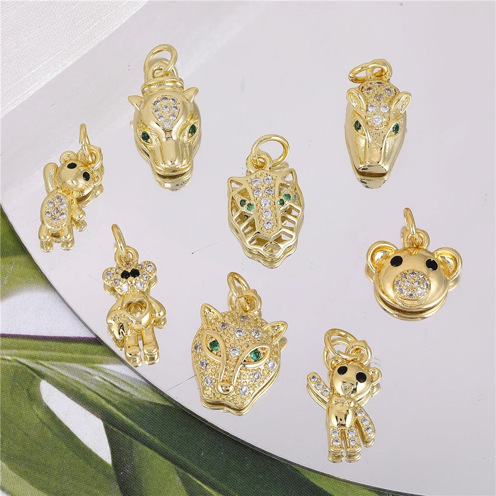 Juya New Fashion Animals Gold Plated Pendant Base Fit Making Personality Trend Micro-inlaid Zircon Jewelry Accessories Wholesale