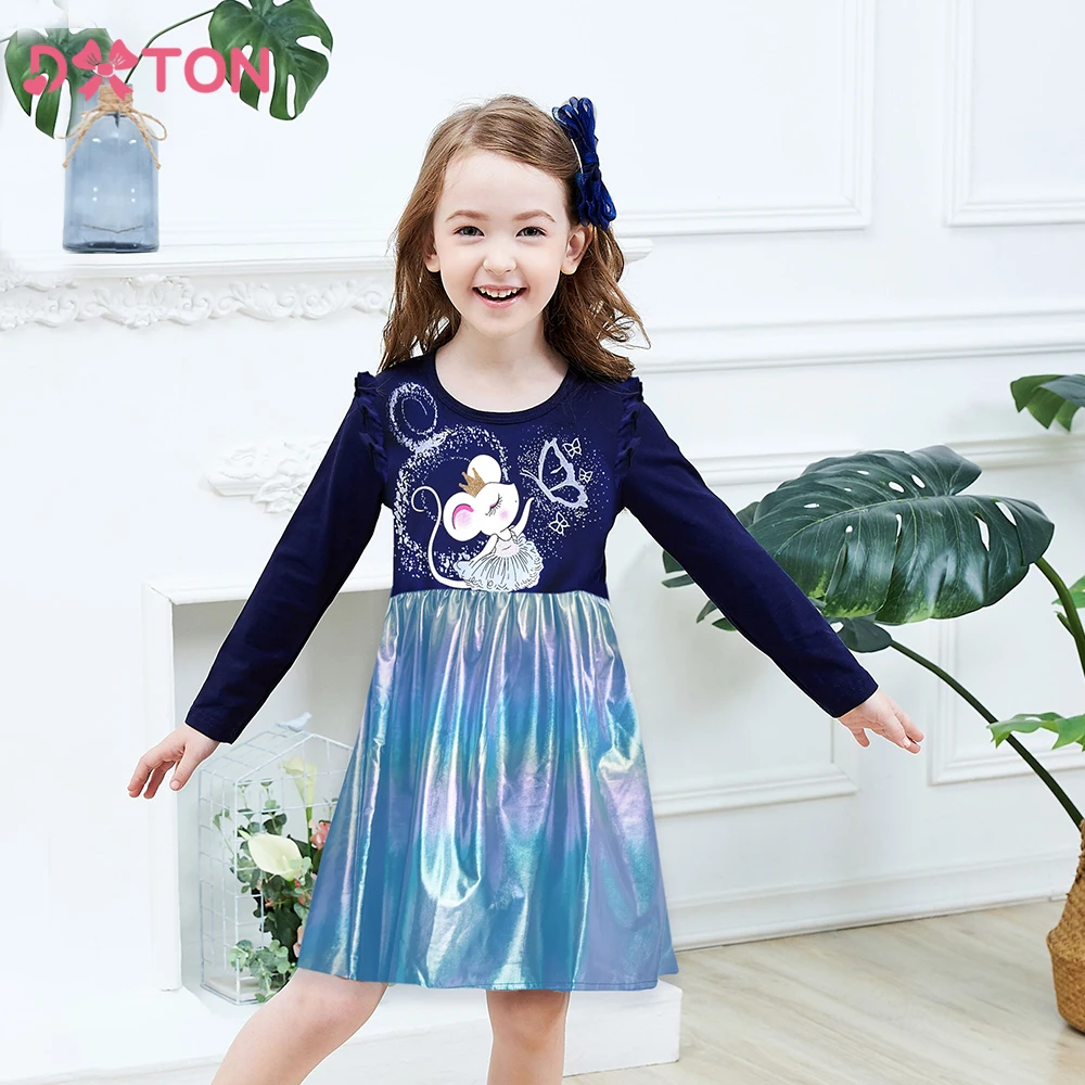 DXTON New Children\'s Casual Dress Winter Girls Clothing Squirrel Butterfly Cartoon Kids Dresses Patchwork Toddler Dress Costumes
