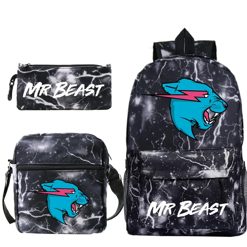 Sac à dos Mr Beast pour garçons et filles, sacs de retour à l'école pour adolescents, sac à dos pour enfants, sac à dos à bandoulière, sac à dos de voyage, ensemble de 3 pièces