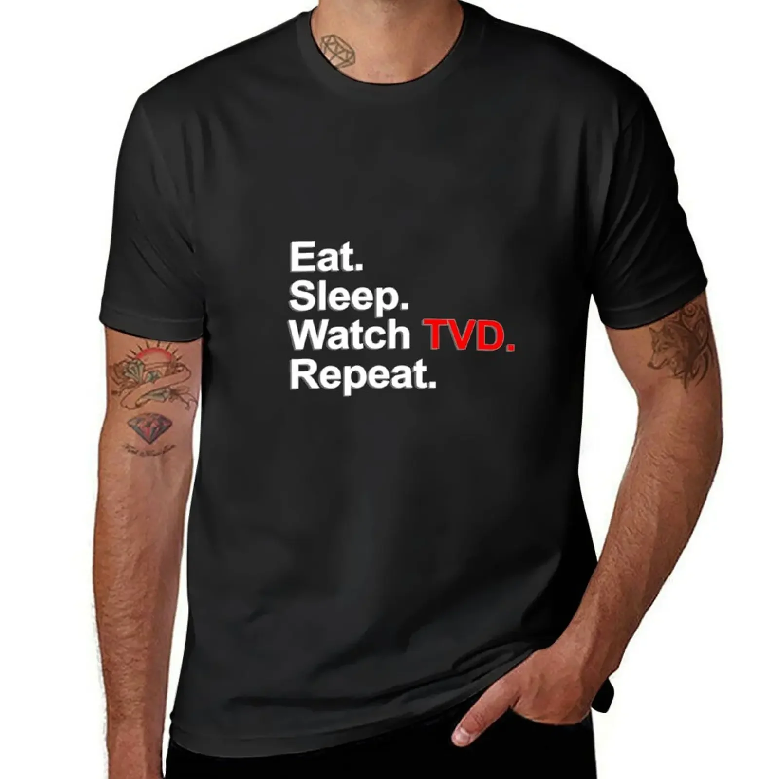 Eat, Sleep, Watch TVD, Repeat {FULL} T-Shirt croswit shirt man man t shirt mens workout shirts