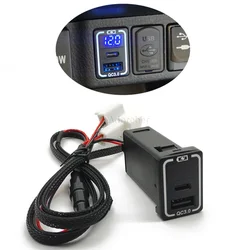 1PC Dual QC3.0 Quick Charge Car Charger TYPE-C PD USB Phone Adapter Cable Voltage Display Fit for Toyota Accessories