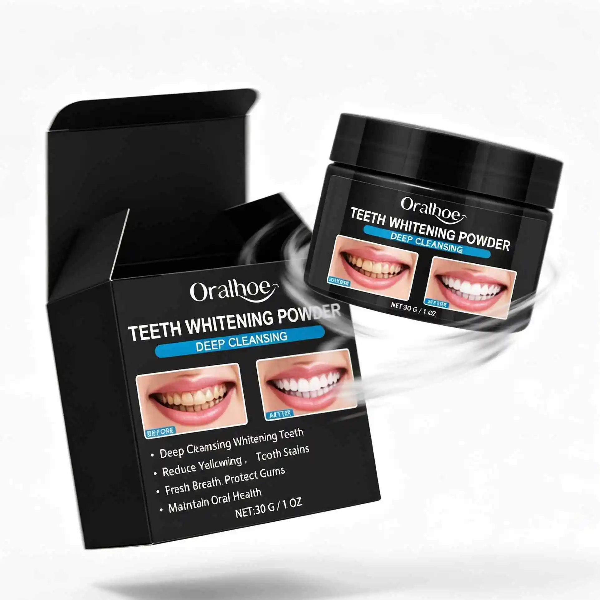 Oralhoe Teeth Whitening Powder Deep Cleansing Reduce Yellowing Teeth Remove Coffee Tea Stains Fresh Bad Breath Gum Protection