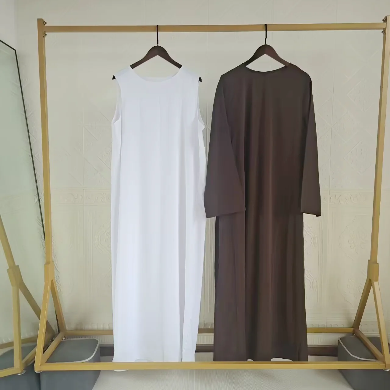 Ramadan Eid Djellaba garnitury Abayas Dubai dwuczęściowe zestawy muzułmanki abaya pod sukienką biała islamska odzież z indyka dubajskiego