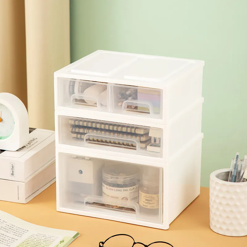 

Складной органайзер для косметики | Пластиковый ящик для хранения с 2 ящиками и прозрачной крышкой для спальни, ванной комнаты и офиса JT40