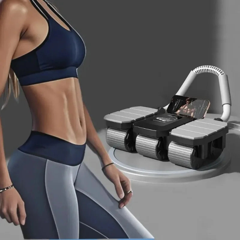 Six‑Wheeled Automatic‑Rebound Ab Roller With Phone Holder for Abdominal Core Muscle Abs Workout Home  Body‑Building Training